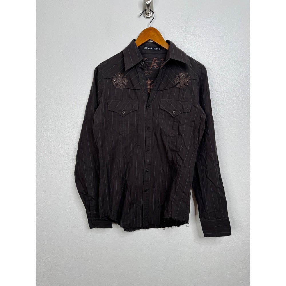Monarchy Y2K Brown Button Down Long Sleeve Shirt Size Small‎